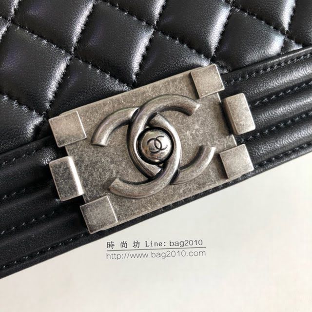 Chanel女包 香奈兒專櫃經典款菱格boy包 Chanel小羊皮鏈條女包 67086黑色  djc4219